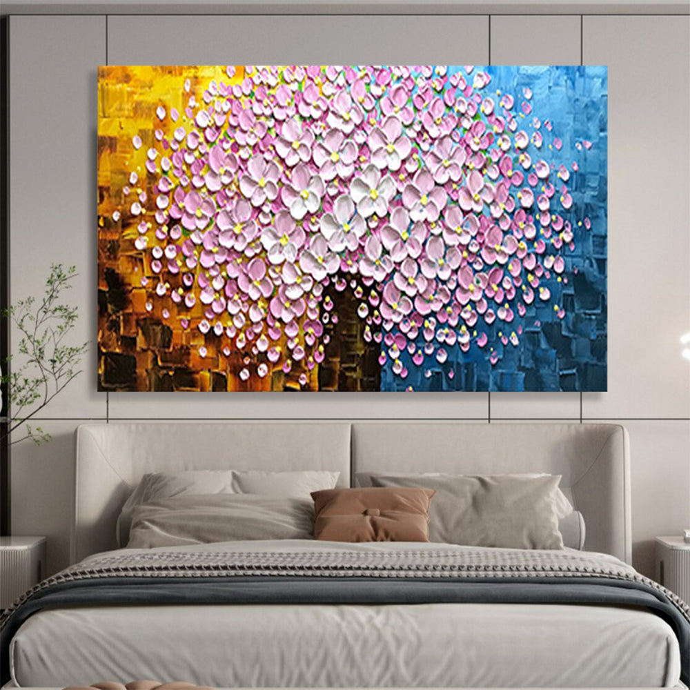 Pink and White Flower Tree - Impasto Floral Painting On Canvas DLZ231