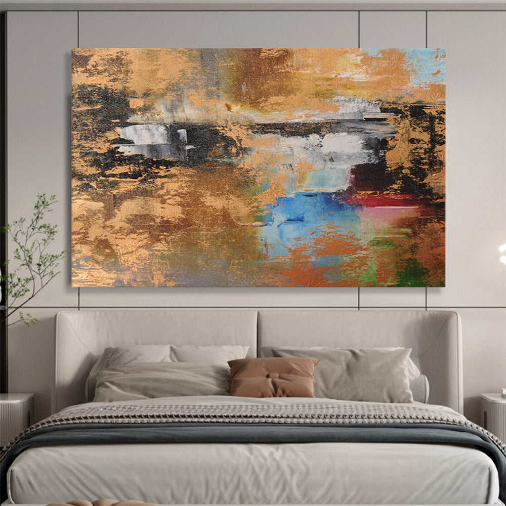 “Gilded Abstract Fusion - Gold, Blues, Reds, and Greens” Painting On Canvas DKH019