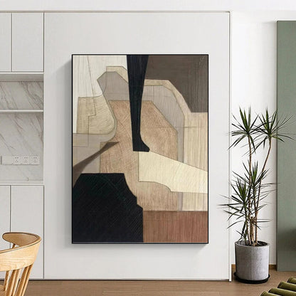 “Wood - Textured Geometric Abstraction” - Minimalist Abstract Painting On Canvas DKH1071