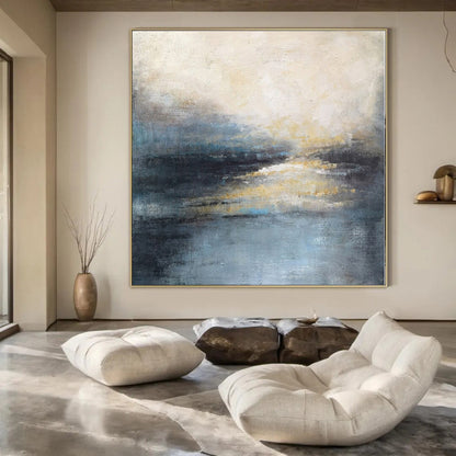 “Blue - Gray - Gold Abstract Waterscape” – Abstract Landscape Painting CT1155