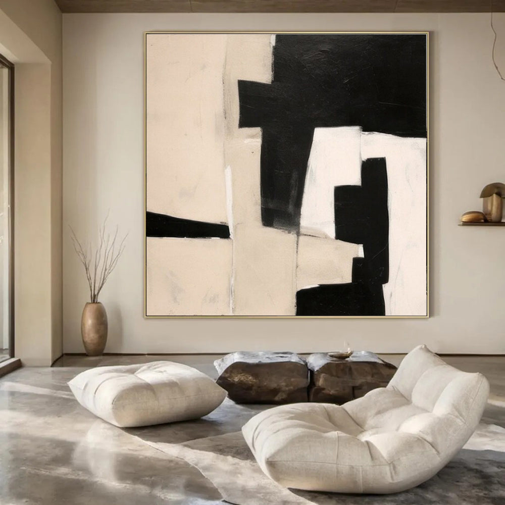 “Black - Beige Geometric Contrast” – Geometric Abstract Art CT1038