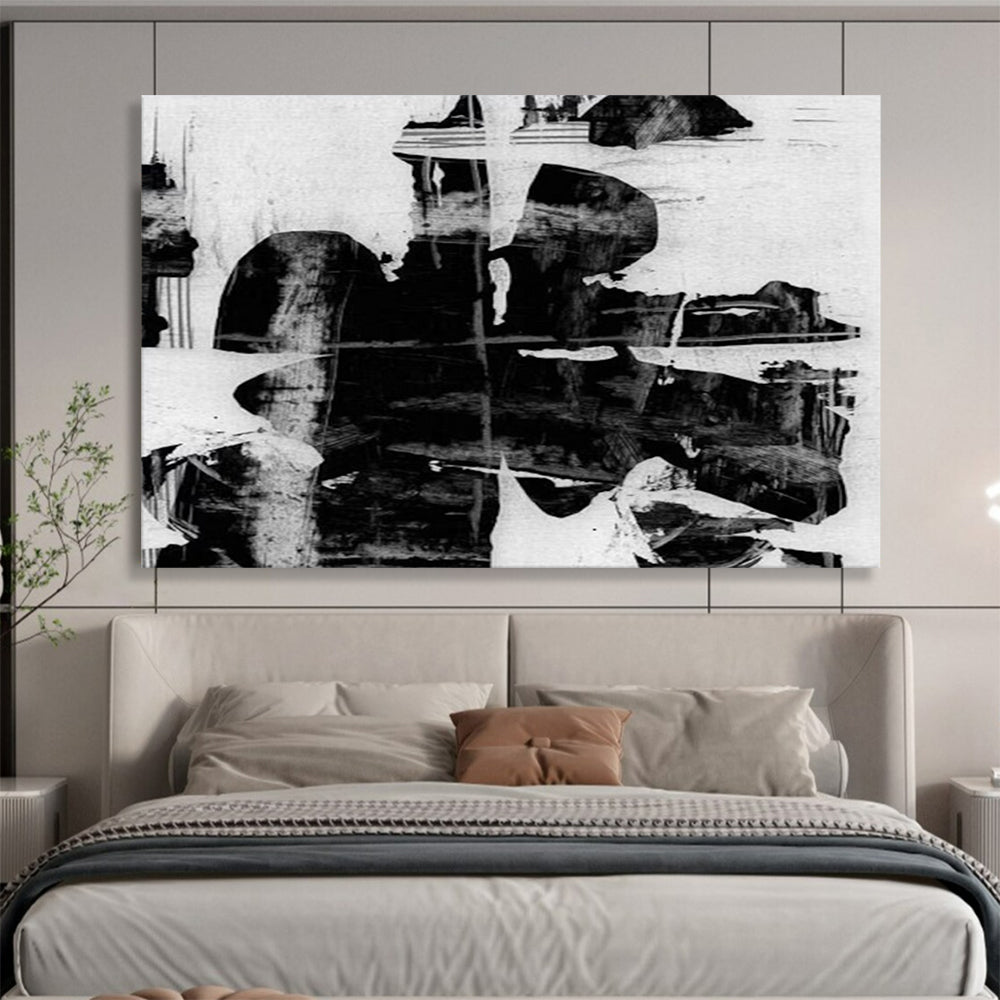 “Monochrome Textured Layers” Black - and - White Abstract Painting On Canvas DLZ134