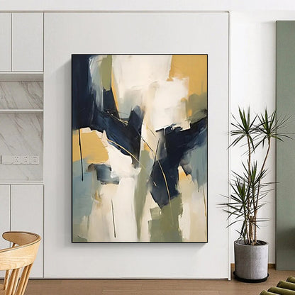 “Blue - Yellow Geometric Abstraction” - Modernist Abstract Painting On Canvas DTP123