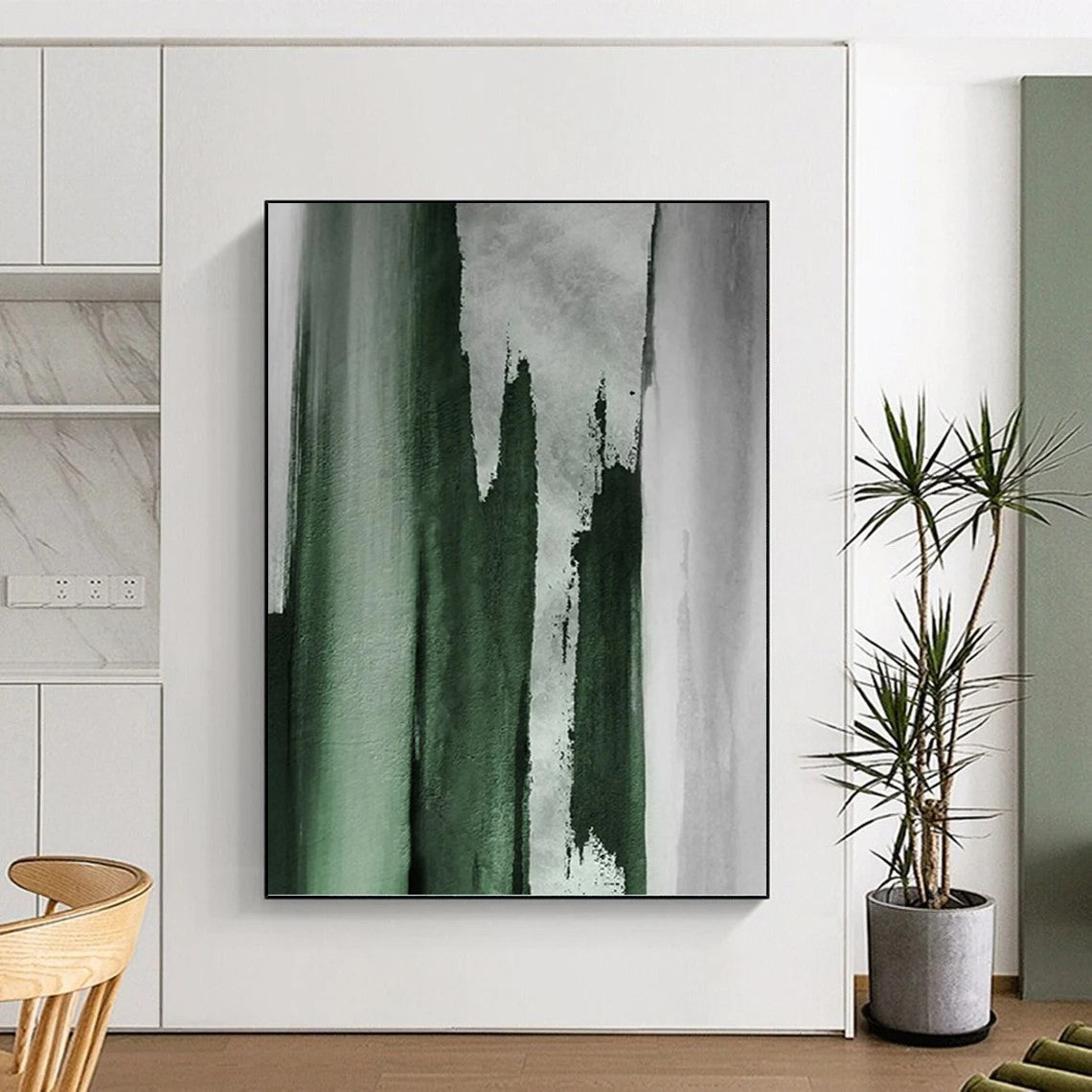 “Green - Gray Abstract Brushstrokes” Painting On Canvas DKH1233