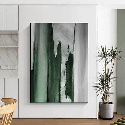 “Green - Gray Abstract Brushstrokes” Painting On Canvas DKH1233