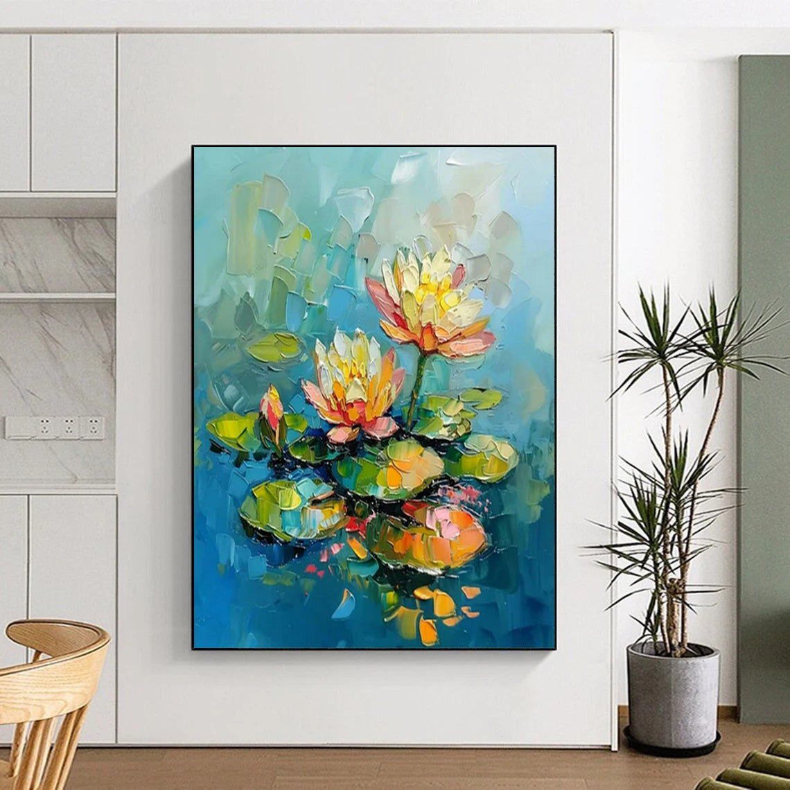 “Water Lilies” - Colorful Impasto Floral Painting On Canvas CT2240