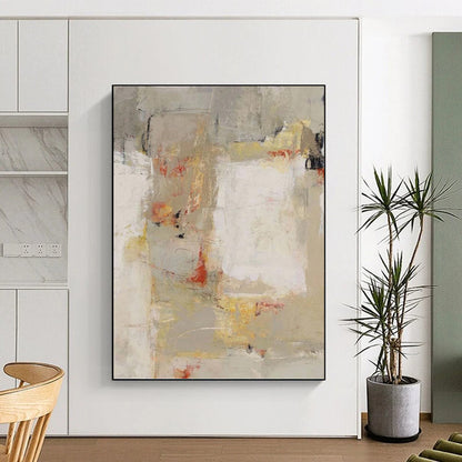 Neutral Tones with Red and Yellow Abstract - Abstract Painting On Canvas DKH1435