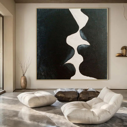 “Black - White Abstract Kiss” – Minimalist Figurative Painting CT1199