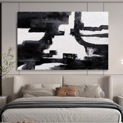“Bold Black and White Abstract - Dynamic Shapes” Painting On Canvas DKH018