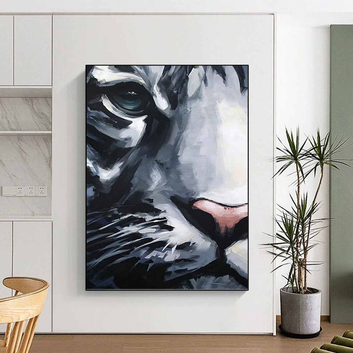Expressive White Tiger - Wildlife Painting On Canvas DKH1454