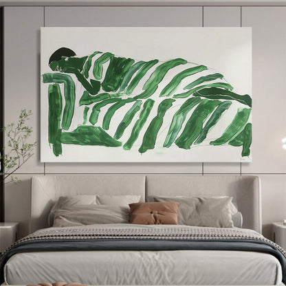 Green - Clad Figure on Sofa Minimalist Painting On Canvas DKH227
