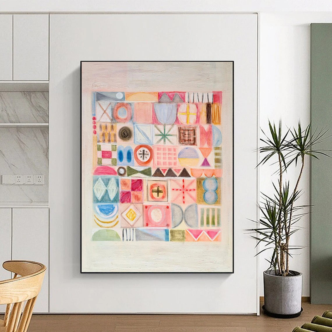 Pastel Geometric Shapes, Grid Layout - "Pastel Patchwork" - Abstract Geometric Painting CT1849