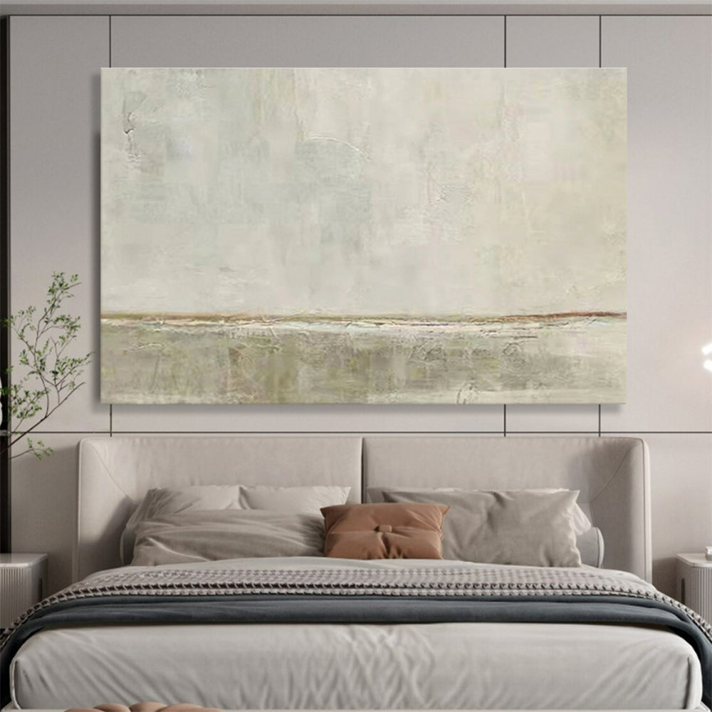 “Subtle Horizon” - Gray, Brown, White Minimalist Landscape Painting On Canvas DKH736