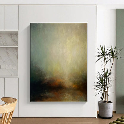“Ethereal Glow” - Green, Yellow, Gray & Brown Abstract Landscape Painting On Canvas DKH1535