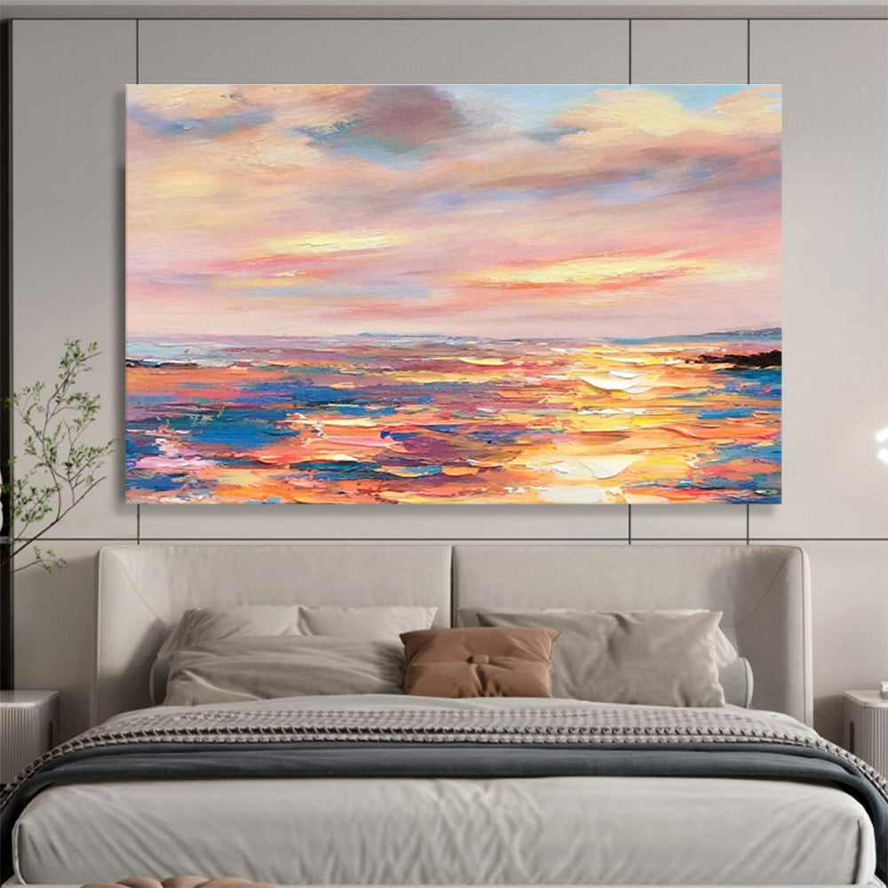 Colorful Sunset and Ocean “Vibrant Dusk Horizons” Painting On Canvas DKH112