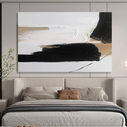Contrasting Black and Beige Abstract Painting On Canvas DKH315