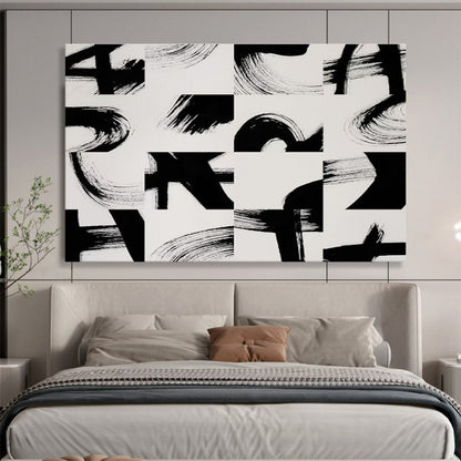 “Black - White Brush Strokes” Abstract Minimalist Painting On Canvas DKH447