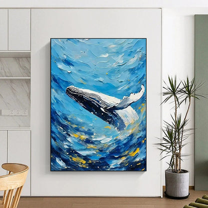 Blue - White Whale in Waves - Seascape - Inspired Impasto Painting On Canvas CT2282