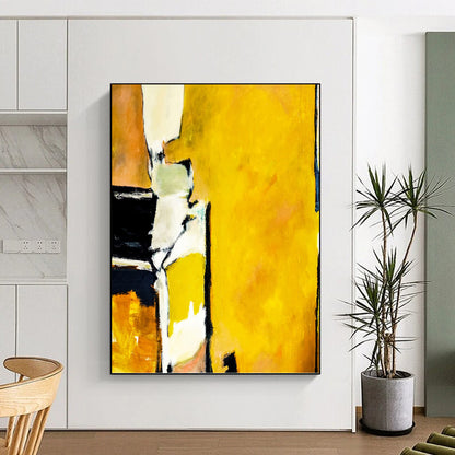 “Yellow - Focused Abstract with Black and White Contrasts” - Bold Abstract Painting On Canvas DKH1101