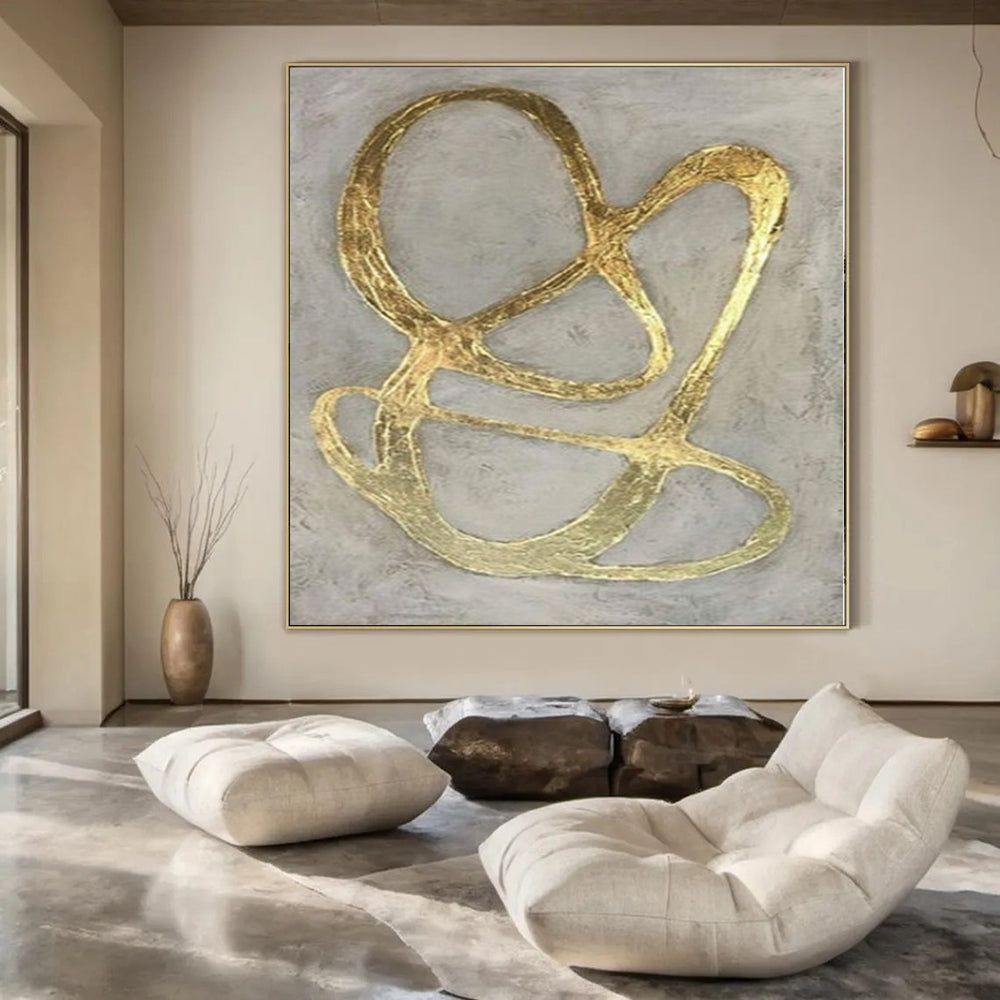 “Gold - Gray Abstract Loops (Variation)” – Metallic Abstract Painting CT1098