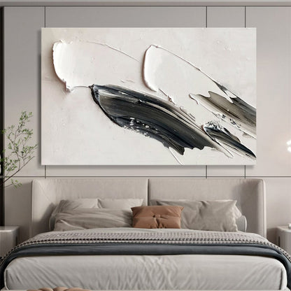 Minimalist Black & White Strokes - Gray, Black & White Abstract Painting On Canvas DKH908