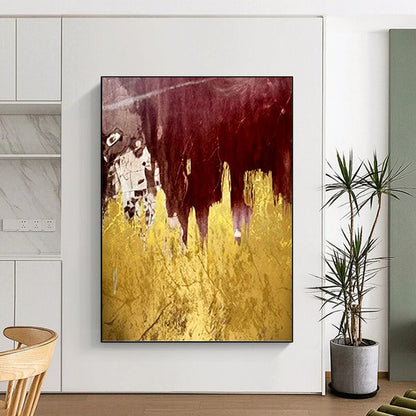 Burgundy and Gold Abstract Fields - Abstract Painting On Canvas DKH1336
