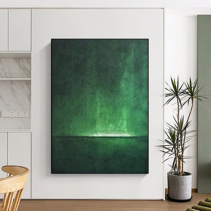 “Emerald Light: Abstract Nocturne” - Textured Monochrome Acrylic on Canvas CT1891