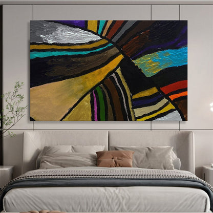 “Colorful Geometric Fusion - Bold Stripes in Various Hues” Painting On Canvas DKH013