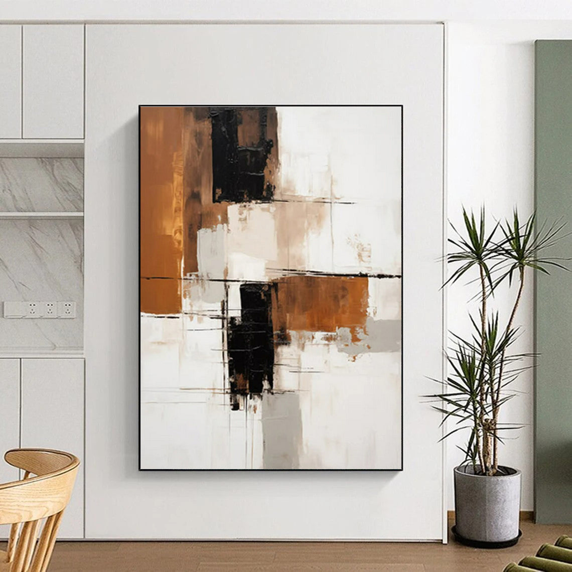 “White - Black - Brown Abstract Blocks” ，Abstract Acrylic Painting CT0836