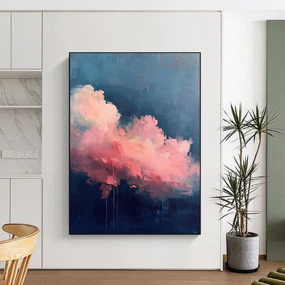 “Blending Pink Clouds and Dark Blue Background” - Abstract Cloud Decorative Painting CT1976