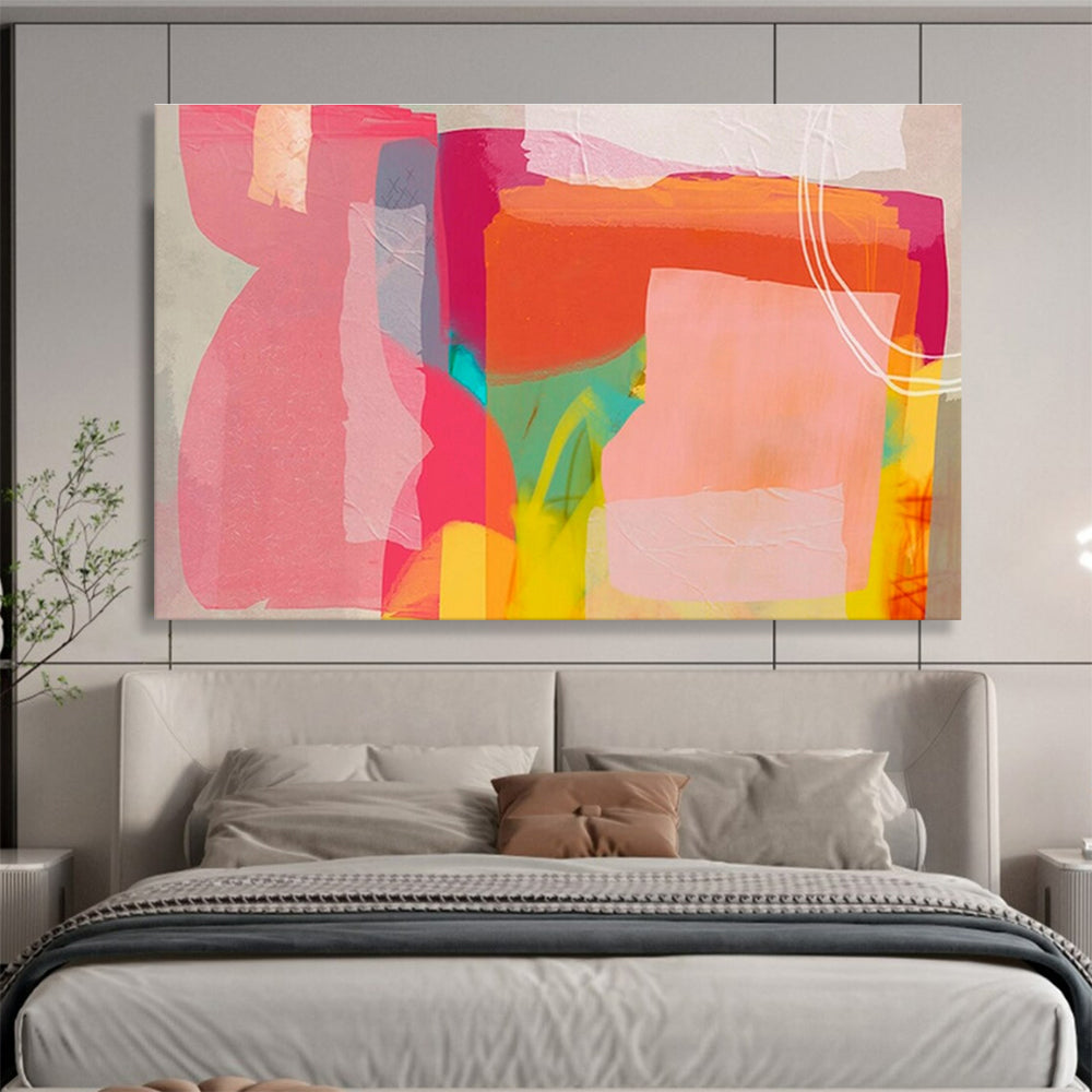 Color Blocked Dreams Pink Orange Green Abstract Shapes Painting On Canvas DKH201