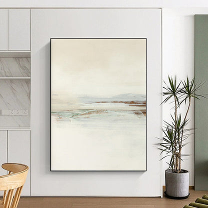 “Neutral Tones Seaside” - Beige, Blue, Green Abstract Landscape Painting On Canvas DTP224