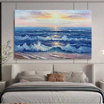 Sunset Over the Ocean - Impressionist Seascape Painting On Canvas DLZ218