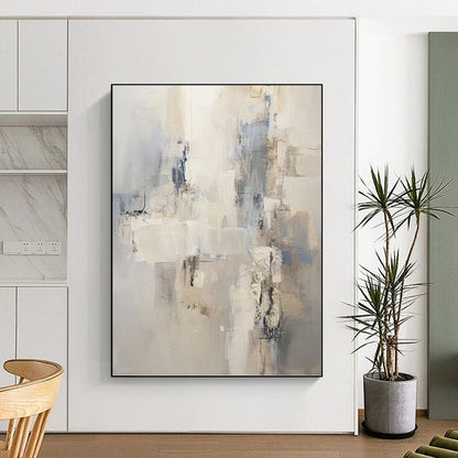 Neutral & Blue Abstract Forms - Abstract Composition Painting On Canvas DKH1249