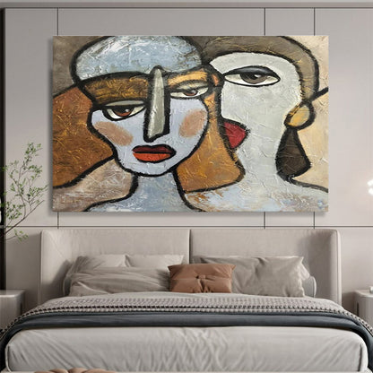 “Cubist Faces” - Multicolor, Stylized Portrait Cubist Painting On Canvas DKH719
