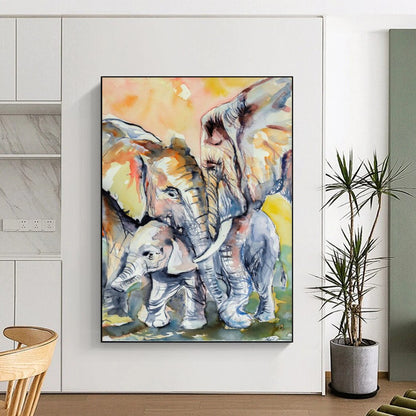 “Watercolor Elephant Herd” - Family - Themed Watercolor Painting On Canvas DKH1646