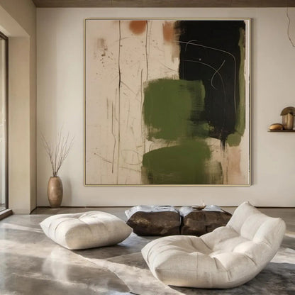 Green, Black & Rust Splashes - Abstract Expressionist Acrylic On Canvas CT1298