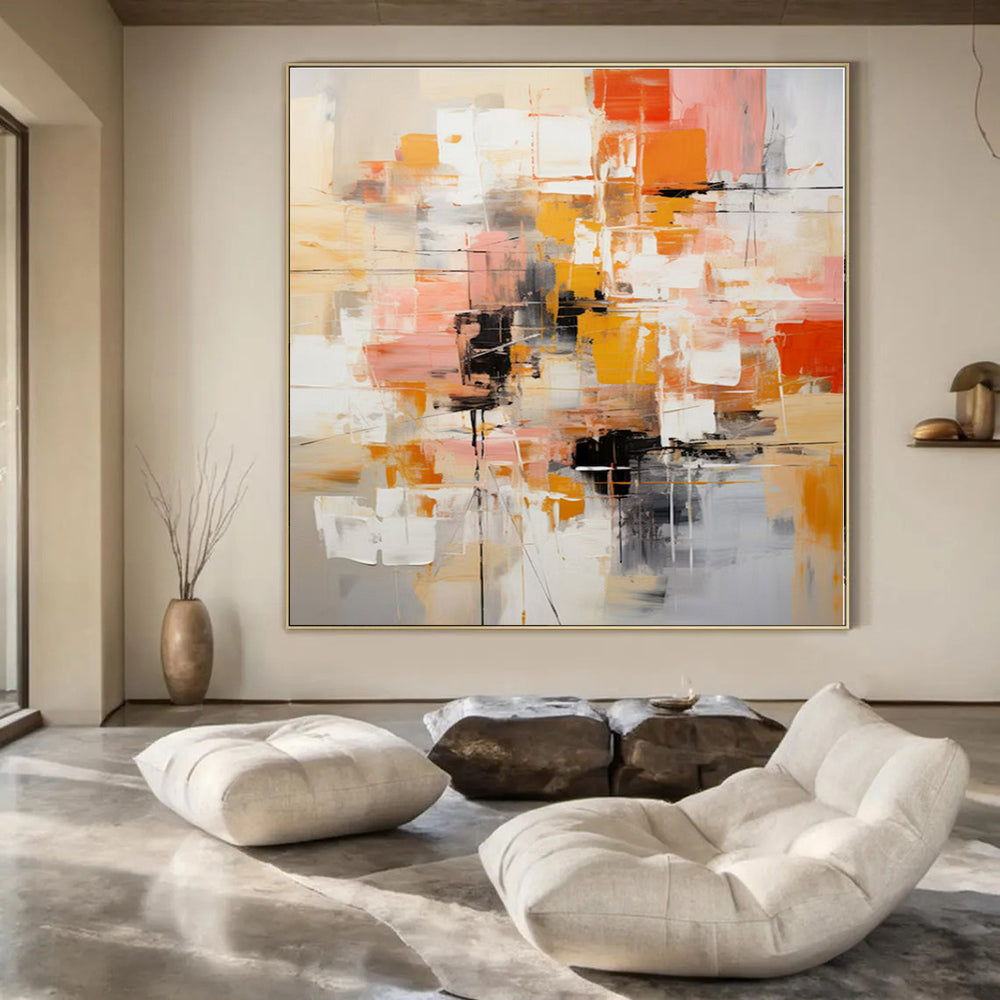 Orange - Pink Abstract Composition - Abstract Geometric Acrylic Painting CT1391