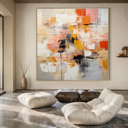 Orange - Pink Abstract Composition - Abstract Geometric Acrylic Painting CT1391