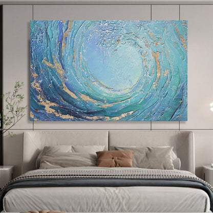“Swirling Ocean Gold” - Blue, Teal & Gold Textured Wave Painting On Canvas DLZ254