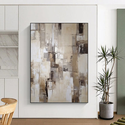 Neutral Tonal Abstract Blocks - Abstract Painting On Canvas DKH1307