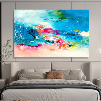 Colorful Abstract Ocean - Blues, Pinks, and Vivid Shapes Painting On Canvas DKH031
