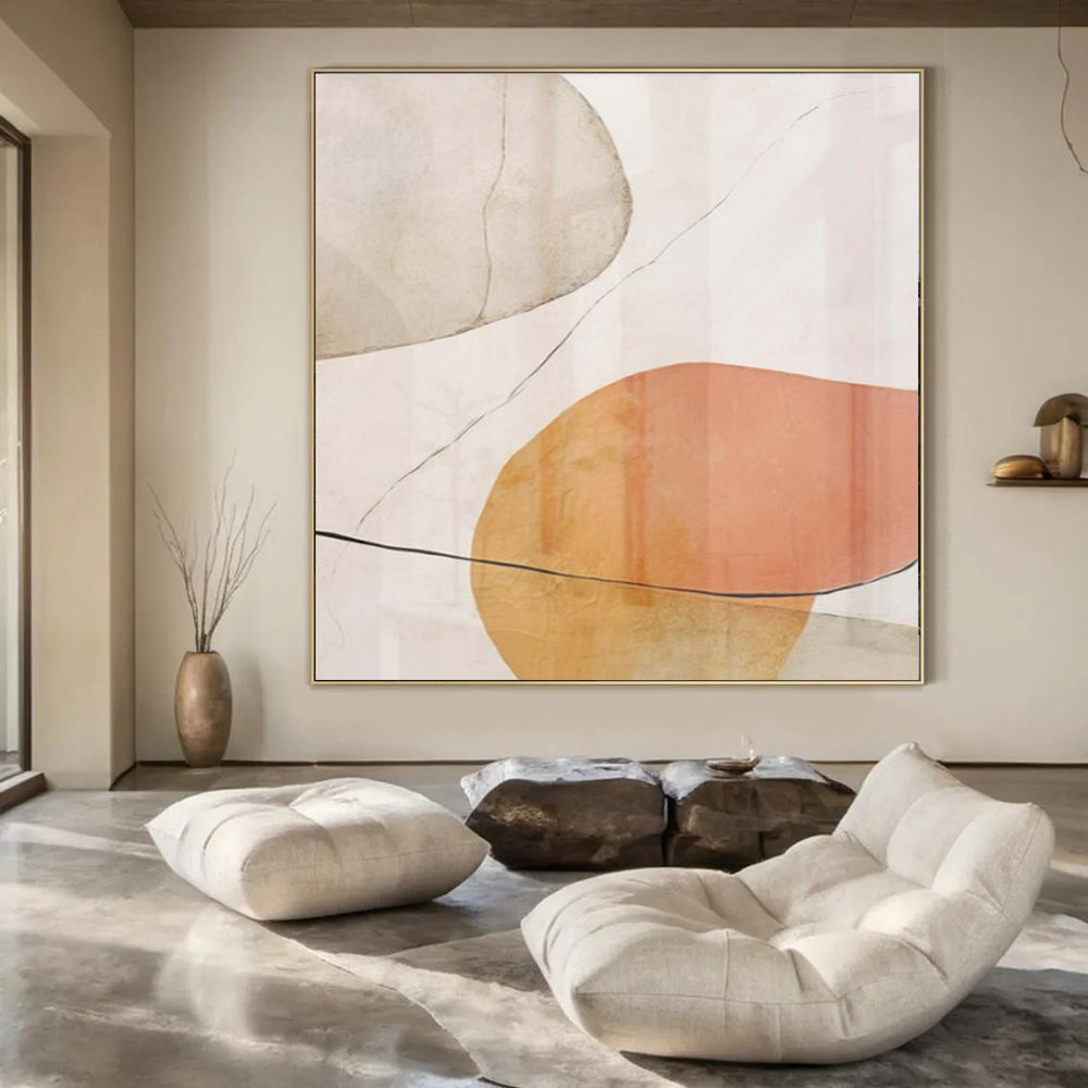 “Soft - Toned Geometric Forms with Thin Lines (Revisited)” – Abstract Geometric Painting CT1059