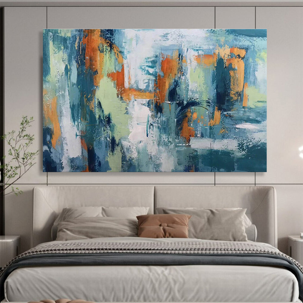 Abstract Cityscape in Teal and Orange Painting On Canvas DKH295
