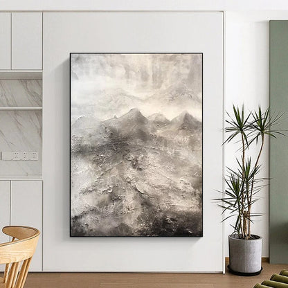 “Monochrome Mountain Textures” - Gray, Black Abstract Landscape Painting On Canvas DTP256