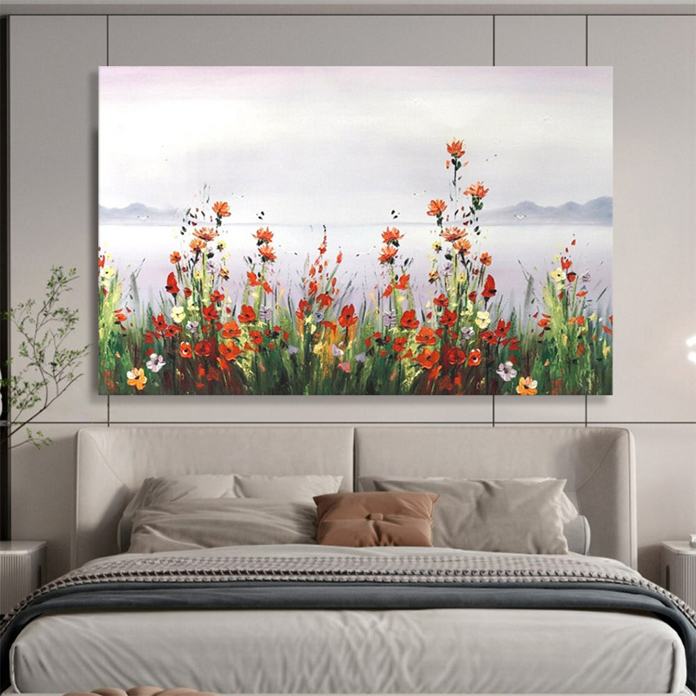 Wildflowers by the Lake - Impressionist Landscape Painting On Canvas DLZ189