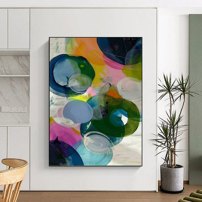 “Translucent Colorful Circles” - Multicolor Abstract Stained - Glass - Like Painting On Canvas DKH0999