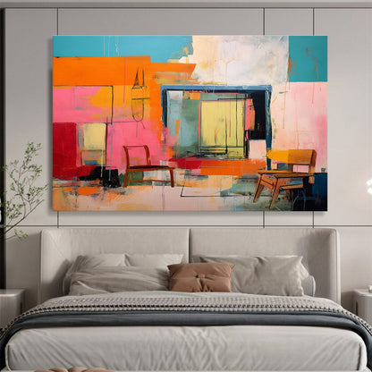 Colorful Abstract Interior - Abstract Interior Painting On Canvas DKH639
