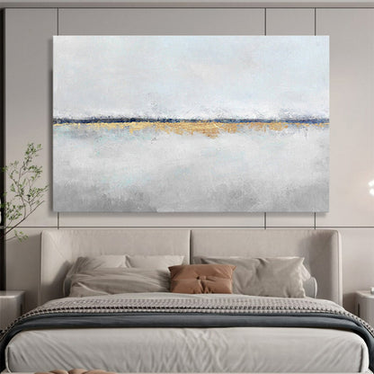 Subtle Gold Horizon on Gray Abstract Painting On Canvas DKH219
