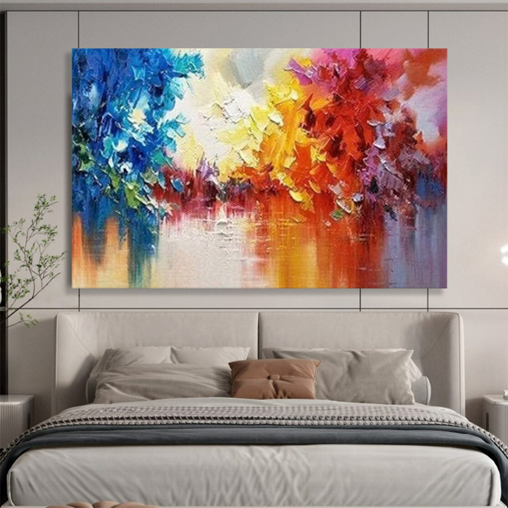 Colorful Abstract Forest Reflection - Expressionist Landscape Painting On Canvas DLZ186
